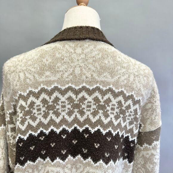 Vintage 90s Basic Editions Brown Fair Isle Mock Neck Sweater Size medium - Picture 9 of 15